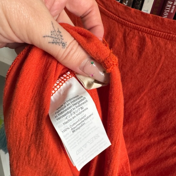 Madewell classic Women's V-Neck Orange red Top cotton tee T-shirt basic - Picture 4 of 4